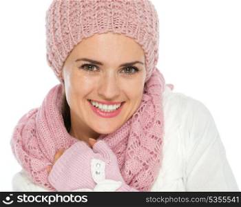 Portrait of happy woman in knit winter clothes
