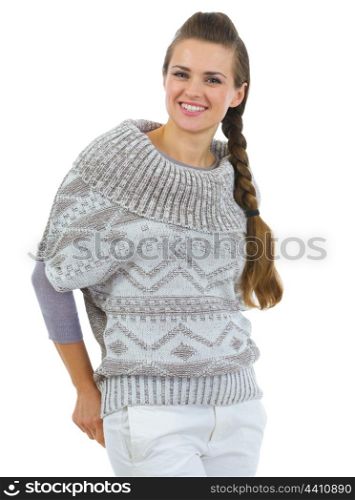 Portrait of happy woman in sweater