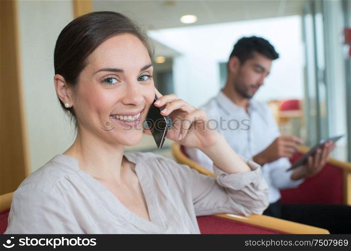 portrait of happy woman on phone
