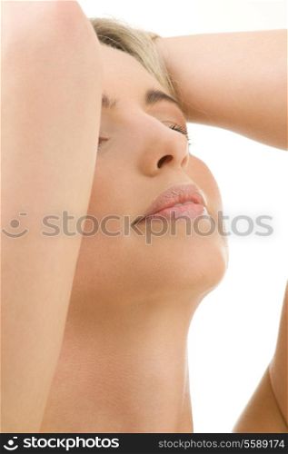 portrait of happy woman with closed eyes