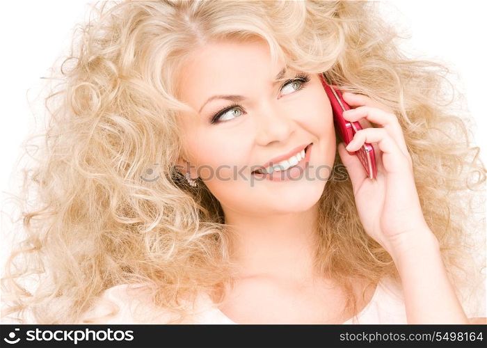 portrait of happy woman with pink phone