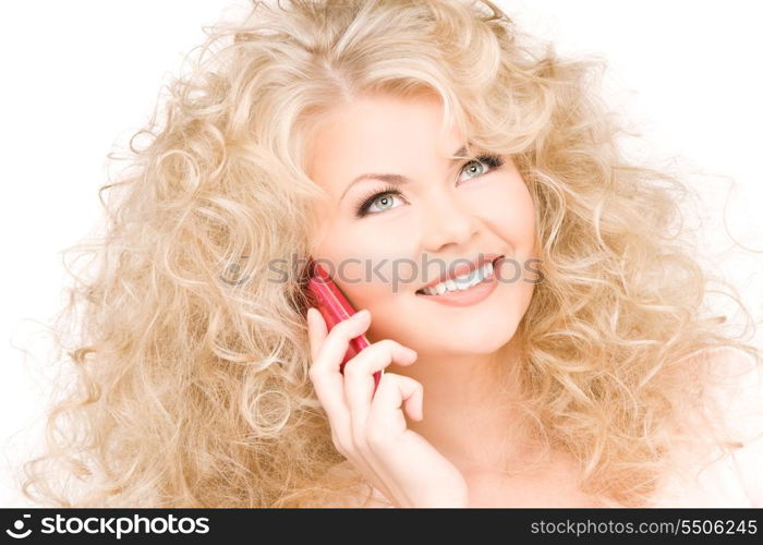 portrait of happy woman with pink phone