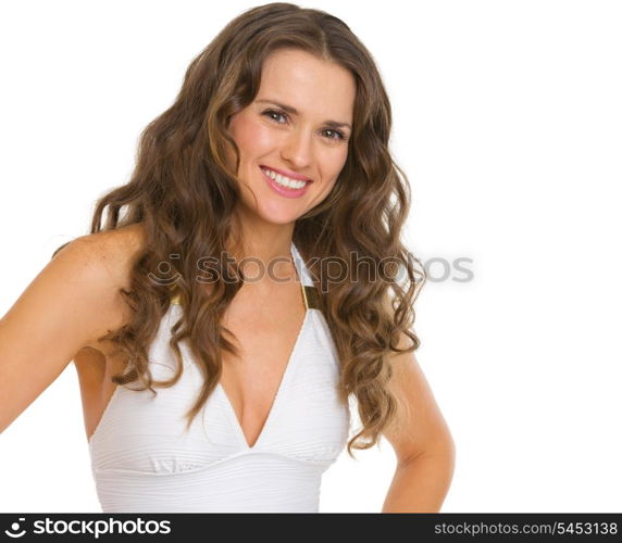 Portrait of happy young woman in swimsuit