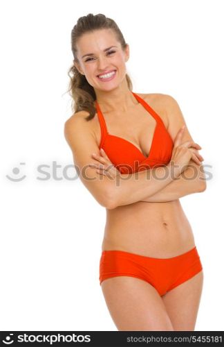 Portrait of happy young woman in swimsuit