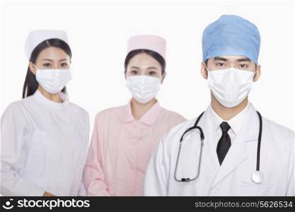Portrait of Healthcare workers with surgical masks, studio shot