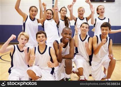 Portrait Of High School Sports Team In Gym