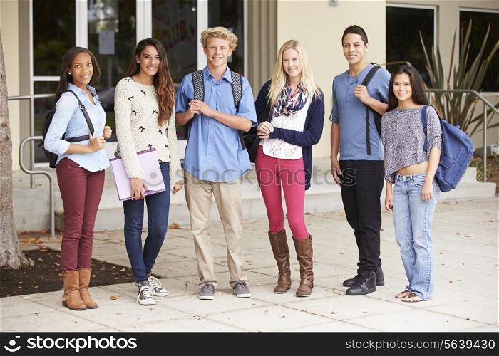 Portrait Of High School Students Standing Outside Building