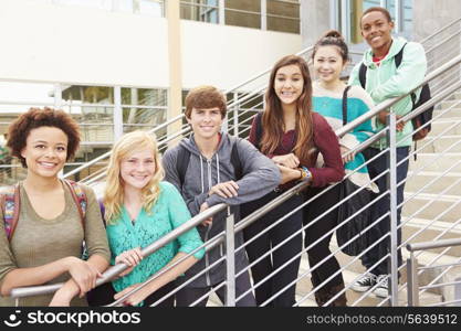 Portrait Of High School Students Standing Outside Building