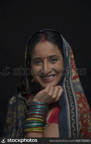 Portrait of Indian rural woman in sari