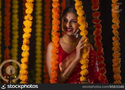 Portrait of Indian woman in traditional outfit on the occasion of Diwali
