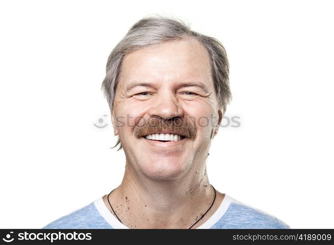 portrait of laughing cheerful mature man isolated on white background
