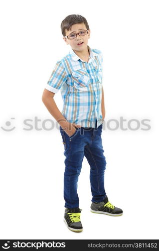 portrait of little boy isolated on white background