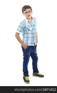 portrait of little boy isolated on white background