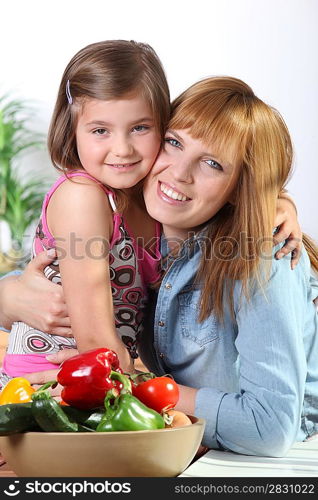 Portrait of little girl and her mom