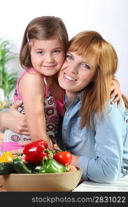 Portrait of little girl and her mom