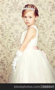 Portrait of little girl in luxurious dress. Fashion photo
