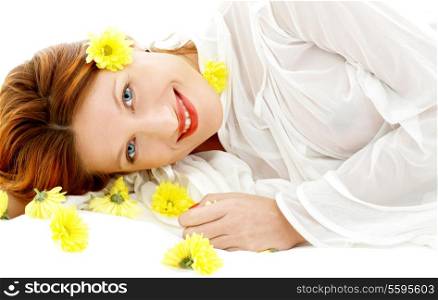portrait of lovely beauty with yellow flowers