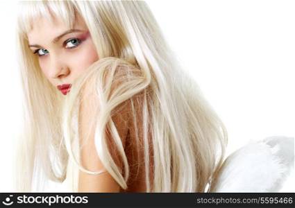 portrait of lovely blond with angel wings
