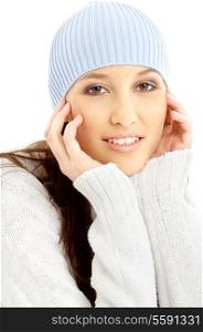 portrait of lovely brunette in winter hat