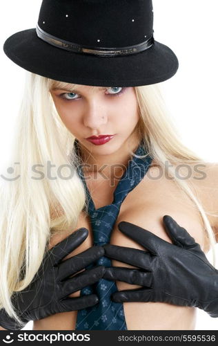 portrait of lovely girl in blue tie