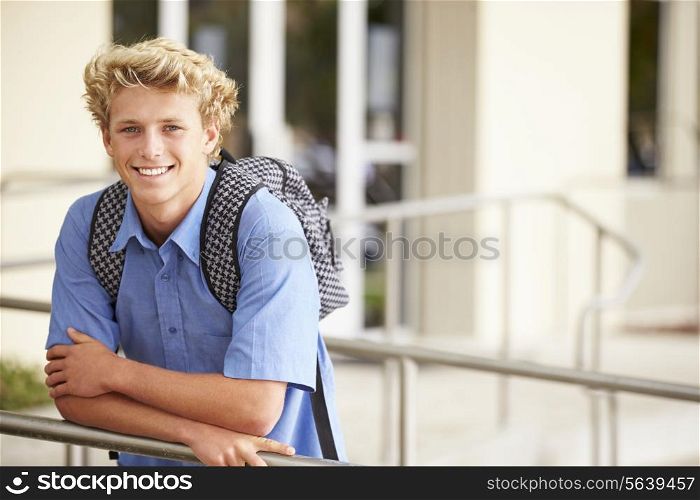 Portrait Of Male High School Student Outdoors