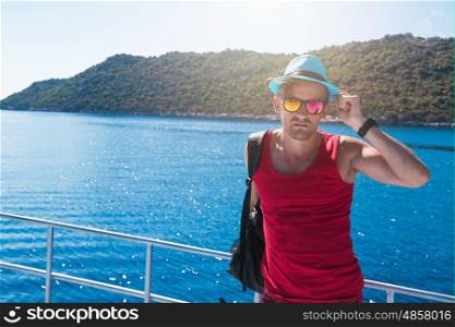 Portrait of man on yacht at the sea, Turkey
