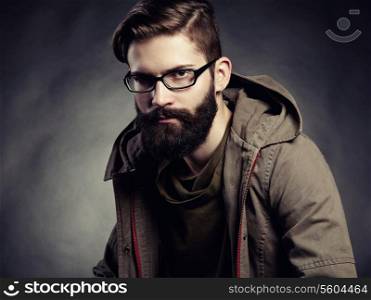 Portrait of man with glasses and beard. Close-up