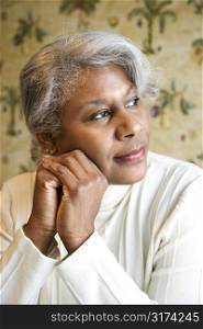 Portrait of mature African American woman looking to the side.