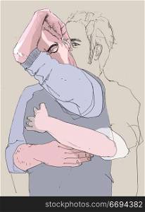 portrait of men hugging