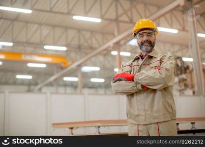 Portrait of middle-aged  engineer in factory