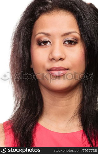 Portrait of mixed race african woman girl.. Portrait of stunning mixed race african american woman. Gorgeous young girl isolated on white.