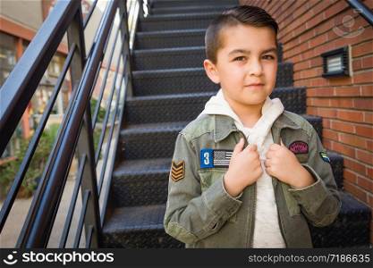 Portrait of Mixed Race Young Hispanic and Caucasian Boy.