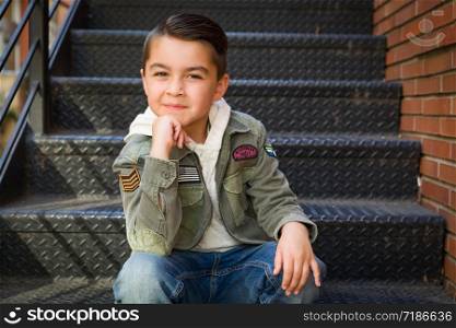 Portrait of Mixed Race Young Hispanic and Caucasian Boy.