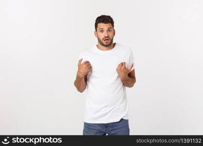 Portrait of modern serious business person in dark suit and contemplating with both hands resting at head, isolated on white background. Portrait of modern serious business person in dark suit and contemplating with both hands resting at head, isolated on white background.