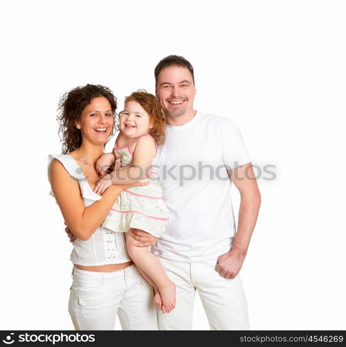 portrait of mother, father and their child together in studio