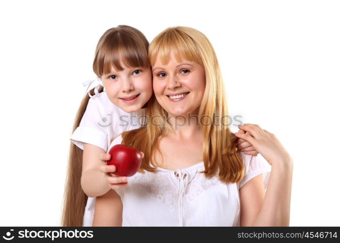 portrait of mother together with daughter in studio