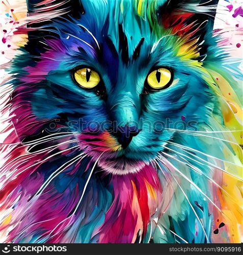 Portrait of multicolored cat. Generative AI