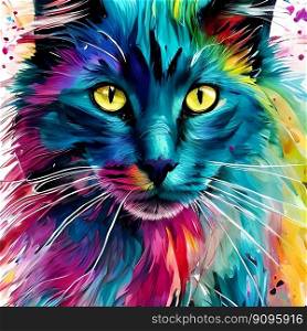 Portrait of multicolored cat. Generative AI