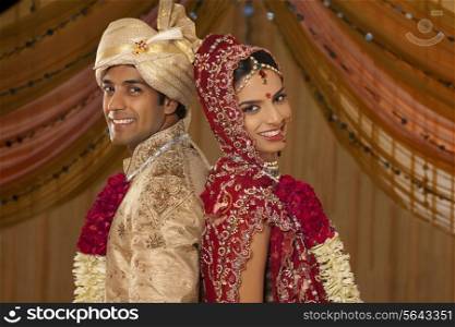 Portrait of newly married Indian couple