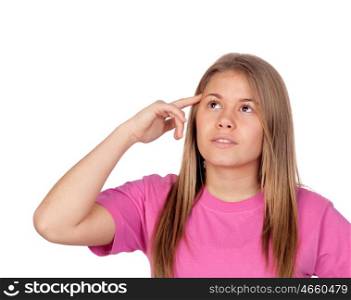 Portrait of pensive teen girl isolated on white background