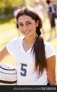 Portrait Of Player In Female High School Soccer Team