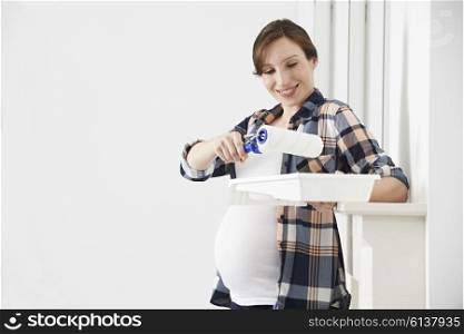 Portrait Of Pregnant Woman Decorating Nursery