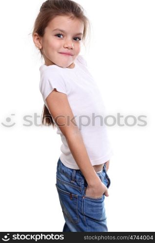 portrait of pretty little girl in blue jean