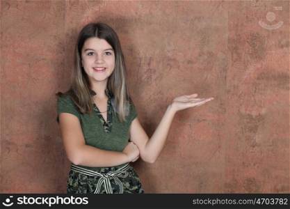 Portrait of pretty little girl - wall copy space