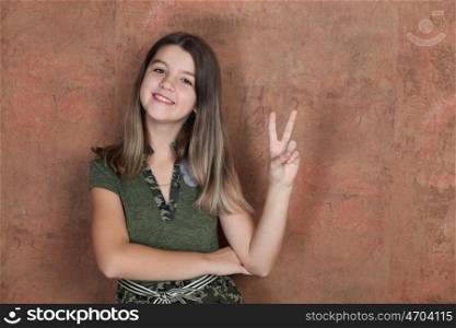 Portrait of pretty little girl - wall copy space