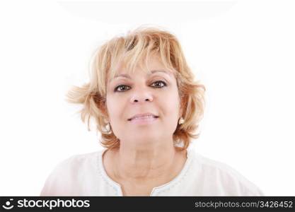 Portrait of pretty mature woman against white background