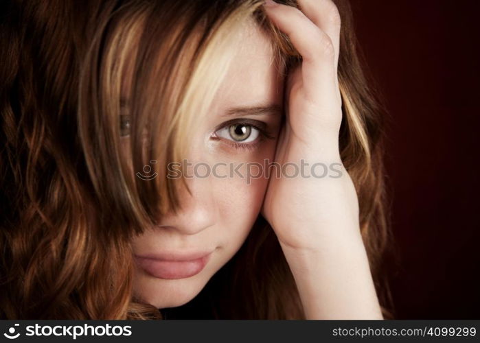 Portrait of pretty teen girl with green eyes