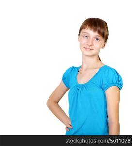 portrait of pretty teenage girl in studio against white background