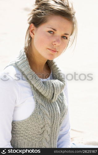 Portrait Of Pretty Teenage Girl On Beach