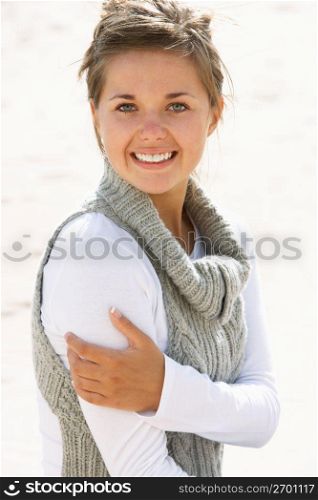 Portrait Of Pretty Teenage Girl On Beach